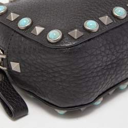 Pre Owned Valentino Black Leather Mini Rolling Rockstud Camera Chain Bag