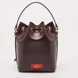 Pre Owned Valentino Burgundy Leather VLogo Bucket Bag