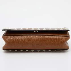 Pre Owned Valentino Tan Leather Rockstud Chain Clutch