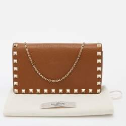 Pre Owned Valentino Tan Leather Rockstud Chain Clutch