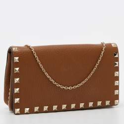 Pre Owned Valentino Tan Leather Rockstud Chain Clutch