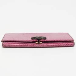 Pre Owned Valentino Fuchsia Snake Leather Crystal Catch Flap Wallet