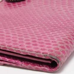 Pre Owned Valentino Fuchsia Snake Leather Crystal Catch Flap Wallet