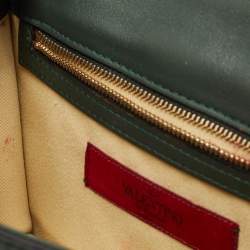 Pre Owned Valentino Green Leather Small Rockstud Glam Lock Flap Bag