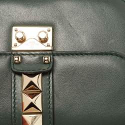 Pre Owned Valentino Green Leather Small Rockstud Glam Lock Flap Bag