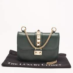 Pre Owned Valentino Green Leather Small Rockstud Glam Lock Flap Bag