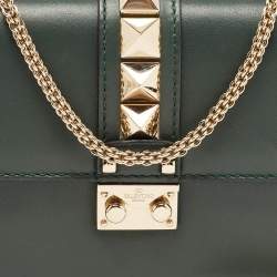 Pre Owned Valentino Green Leather Small Rockstud Glam Lock Flap Bag