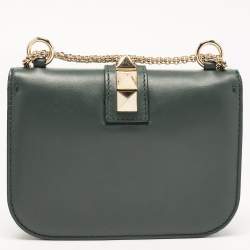 Pre Owned Valentino Green Leather Small Rockstud Glam Lock Flap Bag