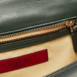 Pre Owned Valentino Green Leather Small Rockstud Glam Lock Flap Bag