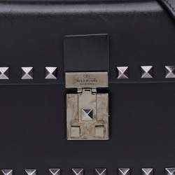 Valentino Black Leather Flap Rockstud Top Handle Bag