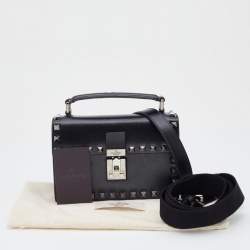 Valentino Black Leather Flap Rockstud Top Handle Bag