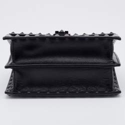 Valentino Black Leather Flap Rockstud Top Handle Bag