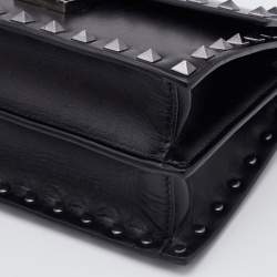 Valentino Black Leather Flap Rockstud Top Handle Bag