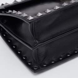Valentino Black Leather Flap Rockstud Top Handle Bag