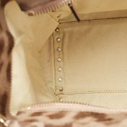 Pre Owned Valentino Beige Leopard Print Calfhair and Leather Small Rockstud Trapeze Tote