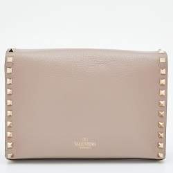 Pre Owned Valentino Pink Leather Rockstud Flap Crossbody Bag