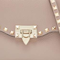 Pre Owned Valentino Pink Leather Rockstud Flap Crossbody Bag