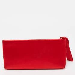 Pre Owned Valentino Red Satin Pleated Bow Clutch