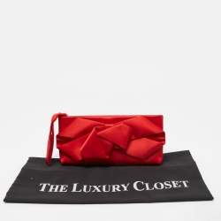 Pre Owned Valentino Red Satin Pleated Bow Clutch