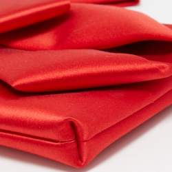 Pre Owned Valentino Red Satin Pleated Bow Clutch