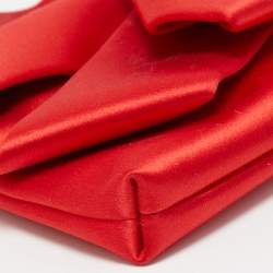 Pre Owned Valentino Red Satin Pleated Bow Clutch