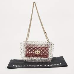 Pre Owned  Valentino Clear/Red PVC Medium Rockstud Spike Top Handle Bag