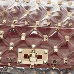 Pre Owned  Valentino Clear/Red PVC Medium Rockstud Spike Top Handle Bag
