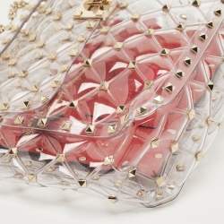 Pre Owned  Valentino Clear/Red PVC Medium Rockstud Spike Top Handle Bag