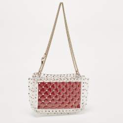 Pre Owned  Valentino Clear/Red PVC Medium Rockstud Spike Top Handle Bag