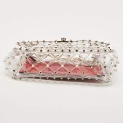 Pre Owned  Valentino Clear/Red PVC Medium Rockstud Spike Top Handle Bag