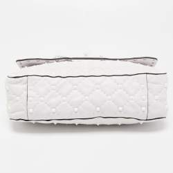Pre Owned Valentino White Leather Rockstud Spike Top Handle Bag