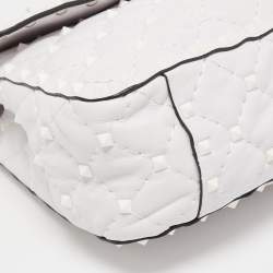 Pre Owned Valentino White Leather Rockstud Spike Top Handle Bag