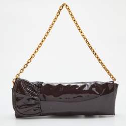 Pre Owned Valentino Purple Patent Leather Ruffle Chain Clutch