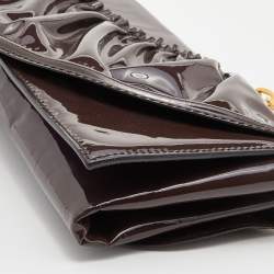 Pre Owned Valentino Purple Patent Leather Ruffle Chain Clutch