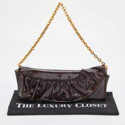 Pre Owned Valentino Purple Patent Leather Ruffle Chain Clutch