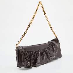 Pre Owned Valentino Purple Patent Leather Ruffle Chain Clutch