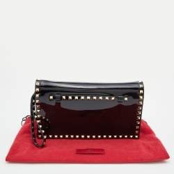 Pre Owned Valentino Black Patent Leather Rockstud Wristlet Clutch