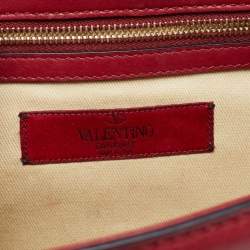 Pre Owned Valentino Red Leather Medium Rockstud Glam Lock Flap Bag