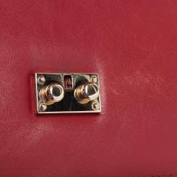 Pre Owned Valentino Red Leather Medium Rockstud Glam Lock Flap Bag