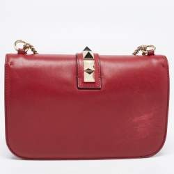 Pre Owned Valentino Red Leather Medium Rockstud Glam Lock Flap Bag