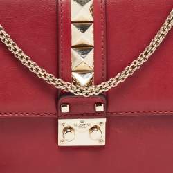 Pre Owned Valentino Red Leather Medium Rockstud Glam Lock Flap Bag