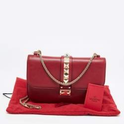 Pre Owned Valentino Red Leather Medium Rockstud Glam Lock Flap Bag