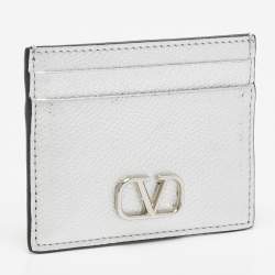 Pre Owned Valentino Silver Leather V-Logo Card Holder
