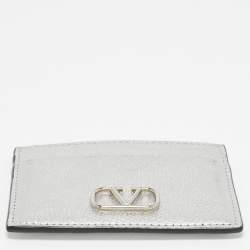 Pre Owned Valentino Silver Leather V-Logo Card Holder