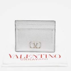 Pre Owned Valentino Silver Leather V-Logo Card Holder