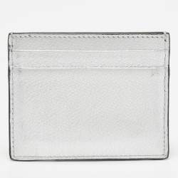 Pre Owned Valentino Silver Leather V-Logo Card Holder