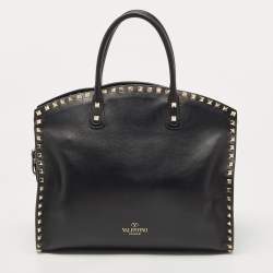 Pre Owned Valentino Black Leather Rockstud Dome Tote