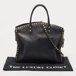 Pre Owned Valentino Black Leather Rockstud Dome Tote