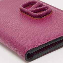 Pre Owned Valentino Burgundy Leather VLogo Bifold Card Case