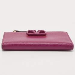 Pre Owned Valentino Burgundy Leather VLogo Bifold Card Case